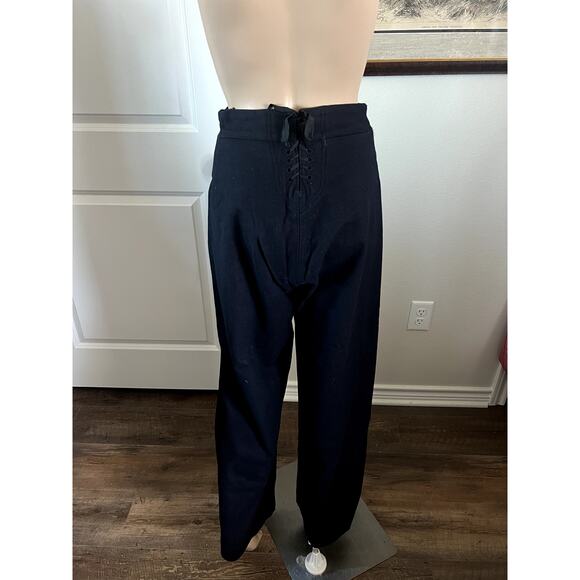 Vintage wool feeling dark blue button up corset pants trousers - Picture 5 of 8